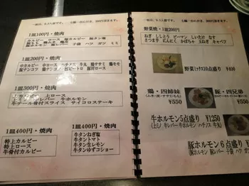 「炭火焼肉ピカソ 本店」メニュー